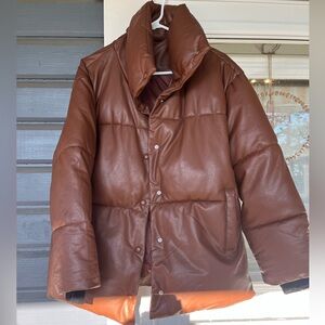 Jacket Faux-Leather-Avec Les Filles- M Brown (Reg $149) Designer (NWOT) Quilted